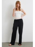 Bel Bantlı Wide Leg Pantolon Siyah