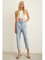 Beli Lastikli Mom Jean Buz Mavisi