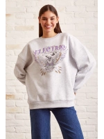 Bisiklet Yaka Baskılı Sweatshirt Kar Melanj