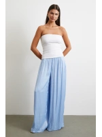 Beli Lastikli Geniş Paça Büzgülü Pantolon Mavi