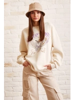 Bisiklet Yaka Baskılı Sweatshirt Krem