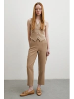 Önü Pensli Skinny Kumaş Pantolon Vizon