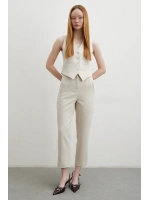 Önü Pensli Skinny Kumaş Pantolon Bej