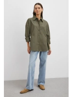 Düğme Detaylı Pamuklu Gömlek Haki
