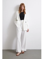 Bel Detaylı Wide Leg Pantolon Ekru
