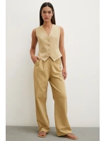 Boru Paça Yüksek Bel Keten Pantolon Camel