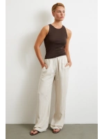 Beli Lastikli Boru Paça Pantolon Bej