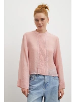 Dantel Kesimli Uzun Kollu Bluz Pembe