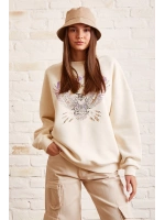 Bisiklet Yaka Baskılı Sweatshirt Krem