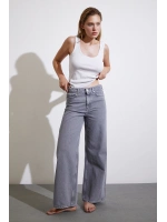 Yüksek Bel Wide Leg Jean Füme