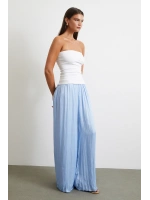 Beli Lastikli Geniş Paça Büzgülü Pantolon Mavi