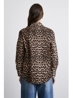 Leopar Desenli Poplin Gömlek Bej