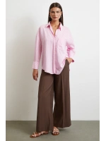 Çizgili Oversize Gömlek Pembe