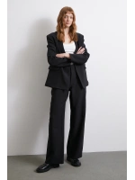 Bel Detaylı Wide Leg Pantolon Siyah