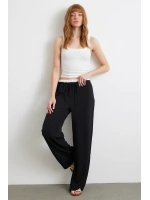 Bel Bantlı Wide Leg Pantolon Siyah