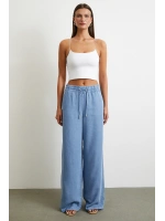 Beli Lastikli Bağcıklı Geniş Paça Pantolon Mavi