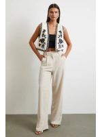 Nakış Oversize Yelek Krem