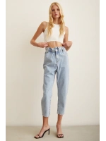 Beli Lastikli Mom Jean Buz Mavisi