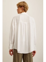 Robalı Oversize Gömlek Beyaz