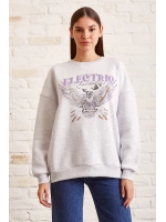 Bisiklet Yaka Baskılı Sweatshirt Kar Melanj