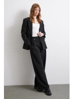 Bel Detaylı Wide Leg Pantolon Siyah