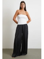 Beli Lastikli Geniş Paça Büzgülü Pantolon Siyah