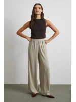 Beli Lastikli Dökümlü Geniş Paça Pantolon Taş