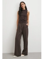 Beli Lastikli Pileli Geniş Paça Pantolon Kahve