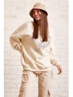 Bisiklet Yaka Baskılı Sweatshirt Krem