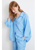 Fakir Kol Oversize Gömlek Mavi