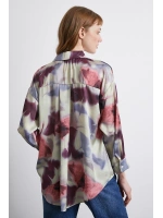Batik Desen Saten Gömlek Lila