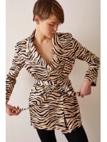 Düğmeli Kuşaklı Blazer Ceket Leopar