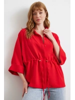 Büzgülü Kimono Gömlek Kırmızı