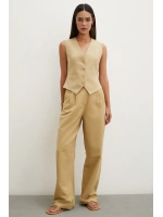 Boru Paça Yüksek Bel Keten Pantolon Camel