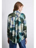 Batik Desen Saten Gömlek Petrol