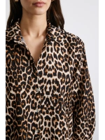 Leopar Desenli Poplin Gömlek Bej