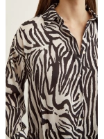 Zebra Desen V Yaka Saten Gömlek Siyah