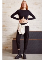 Beli İpli Salaş Gabardin Pantolon Siyah