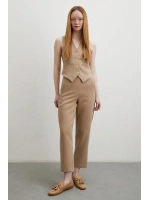 Önü Pensli Skinny Kumaş Pantolon Vizon