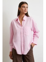 Çizgili Oversize Gömlek Pembe