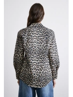 Leopar Desenli Saten Gömlek Bej