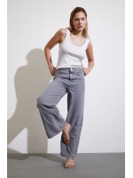 Yüksek Bel Wide Leg Jean Füme