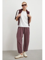 Bağcıklı Beli Lastikli Pileli Pantolon Mürdüm