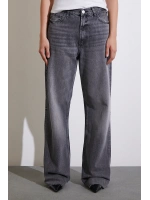 Yüksek Bel Kesik Paça Wide Leg Jean Antirasit