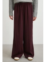 Çizgi Detaylı Geniş Paça Beli Lastikli Pantolon Bordo