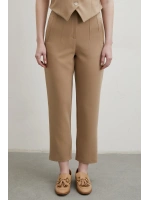 Önü Pensli Skinny Kumaş Pantolon Vizon