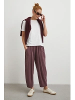 Bağcıklı Beli Lastikli Pileli Pantolon Mürdüm