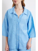 Fakir Kol Oversize Gömlek Mavi