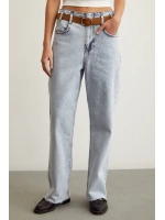 Beli Dikişsiz Kemerli Pantolon Mavi