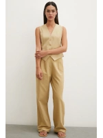 Boru Paça Yüksek Bel Keten Pantolon Camel